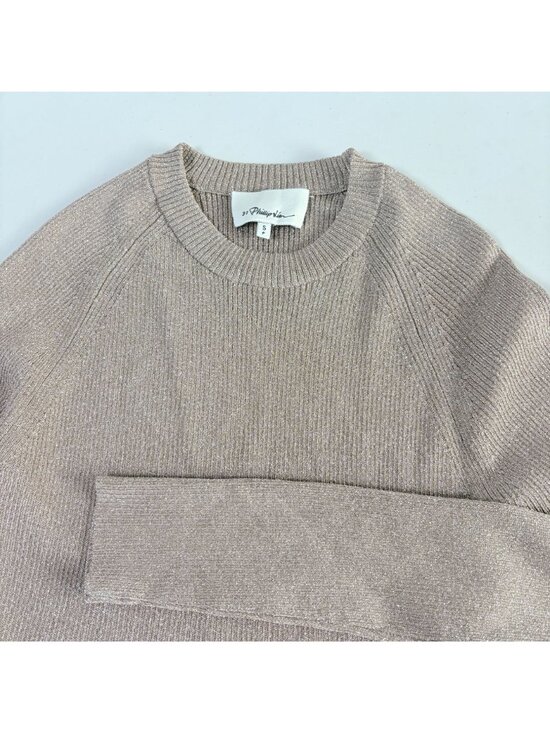 3.1 Phillip Lim Metallic Rib Knit Sweater Size S Cream Side Tie Waist Crew Neck - Picture 5 of 12